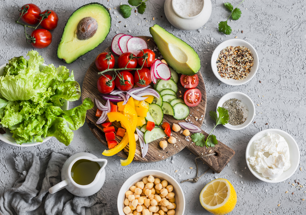 Ingredients,for,spring,vegetable,buddha,bowl.,delicious,healthy,food.,on